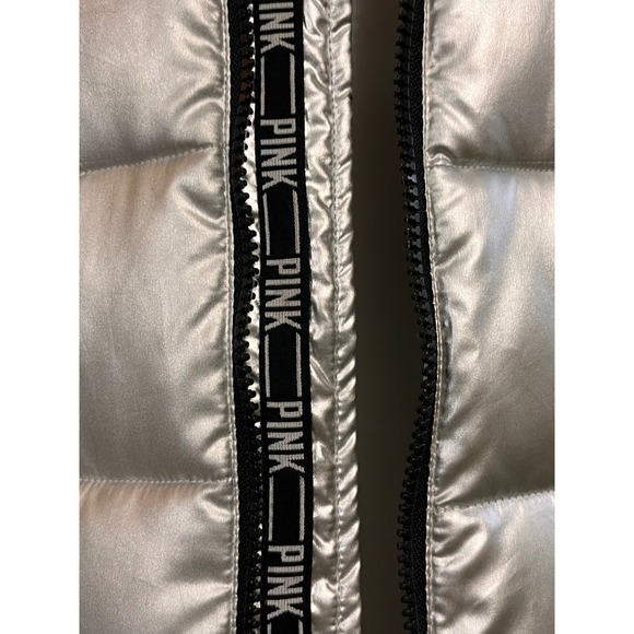 PINK Victoria's Secret Silver Puffer Vest Full Zip Sleeveless Jacket Women's - Picture 11 of 11